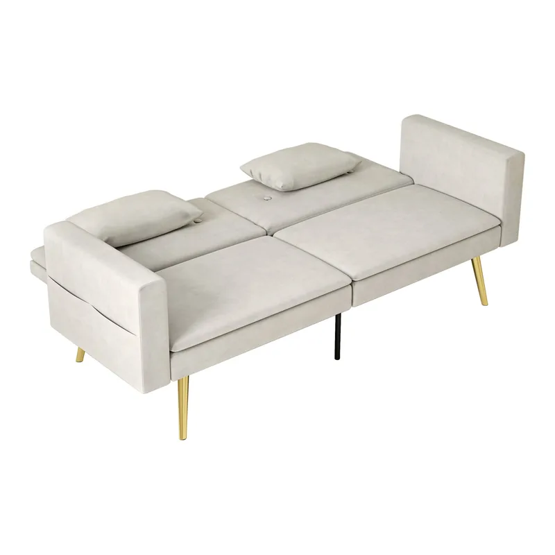 Northio beige bäddsoffa, 2-sits med justerbart ryggstöd och ficka