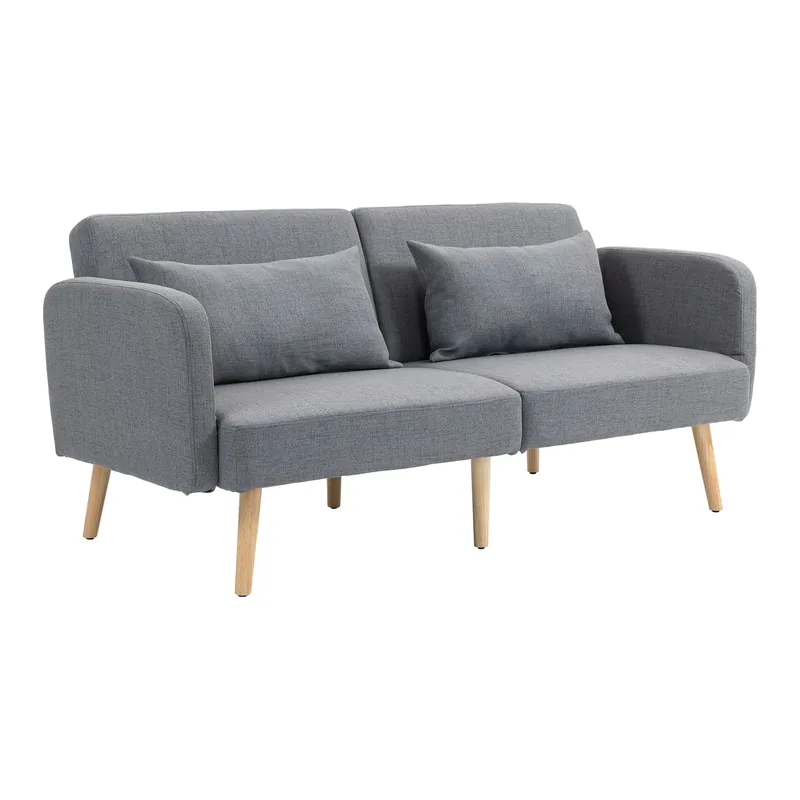Northio grå 3-sits bäddsoffa med justerbar rygg, linnelook